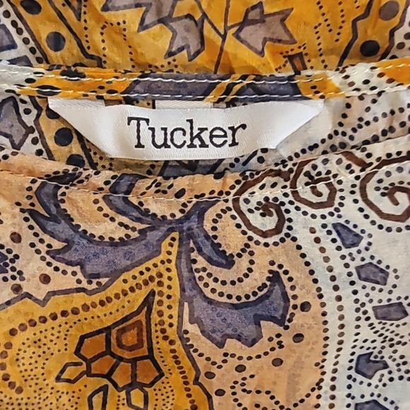 Tucker Blouse ~ Gold & Cream ~ Paisley & Floral Print ~ Silk Top - Picture 8 of 11
